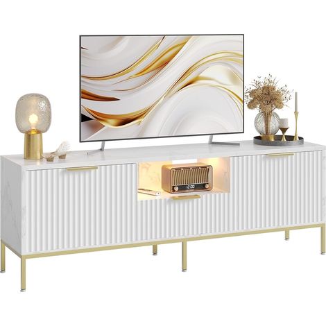 Meuble TV pour téléviseurs 55/60 Pouces, Meuble multimédia Moderne avec Rangement, Console multimédia avec Motif ondulé pour Salon et Chambre à Coucher, marbre Blanc (1/5)