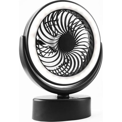 Ventilateur de camping 3000 mAh avec lanterne LED, ventilateur de bureau et de tente rechargeable, noir (1/5)