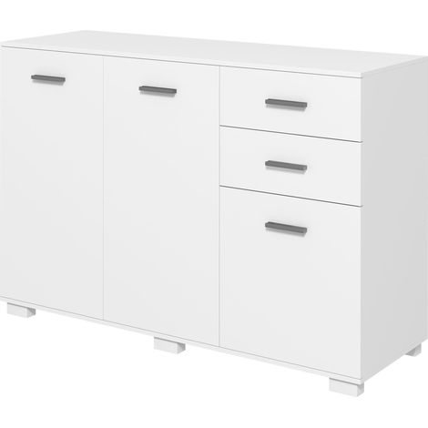 Sideboard, Modern Storage Cabinet with 2 Drawers, 3 Doors Adjustable Shelves, Kitchen Cabinet for Living Room, Dining Room, White (1/5)