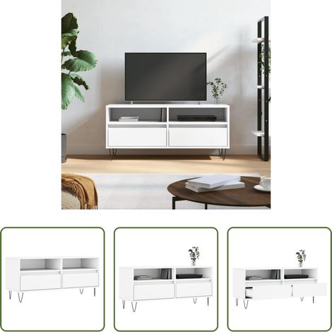vidaXL Meuble tv bois - Meuble TV blanc 100x34,5x44,5 cm bois d'ingénierie (1/5)