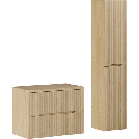 Ensemble NORDIC chêne meuble suspendu sous vasque avec plan 80 cm et colonne 35 x 170 cm (1/5)