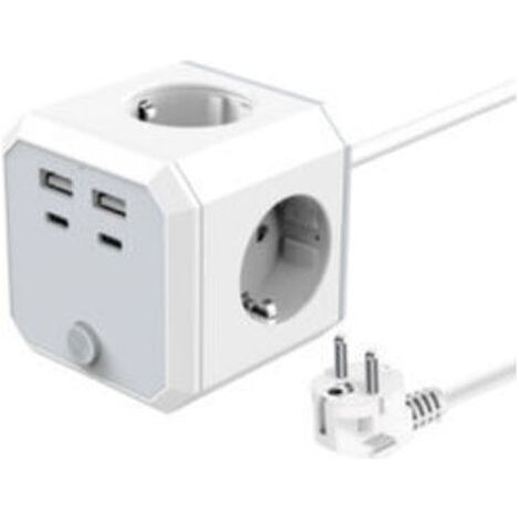 Multiprise cube 4 prises et 3 ports USB – Rallonge 1.8m pour maison et bureau – Design compact pour optimiser l'espace - 4Prises