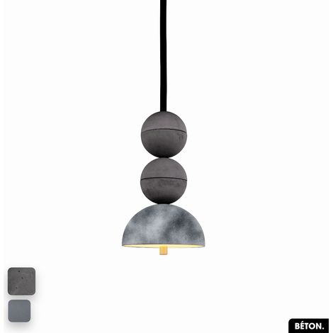 Lampe de suspension en béton velours - BOSFOR CONCRETE VELVET ANTHRACITE - GRIS 2 BALLES LED 14W (1/2)