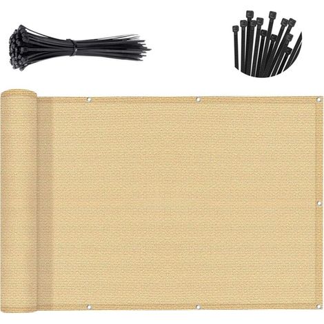 Fei Yu – Brise-vue beige 0,9 × 3 m – Maille polyéthylène – Protection 95 % lumière et UV – Pour balcon, terrasse, jardin (1/5)