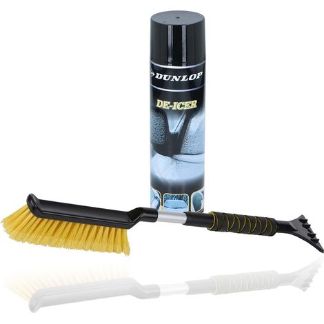 DUNLOP Kit Dégivreur 600ml & Grattoir Télescopique Brosse - Dégivrage Rapide Vitres Auto, Poignée Antidérapante Hiver