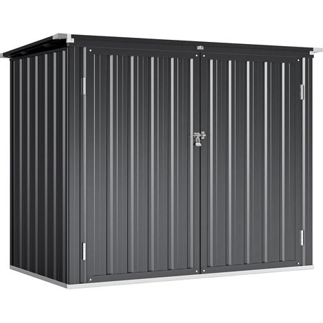 Cache poubelle extérieur - Outsunny - double porte verrouillable - couvercle relevable - acier galvanisé - 150x80x117cm - gris (1/5)