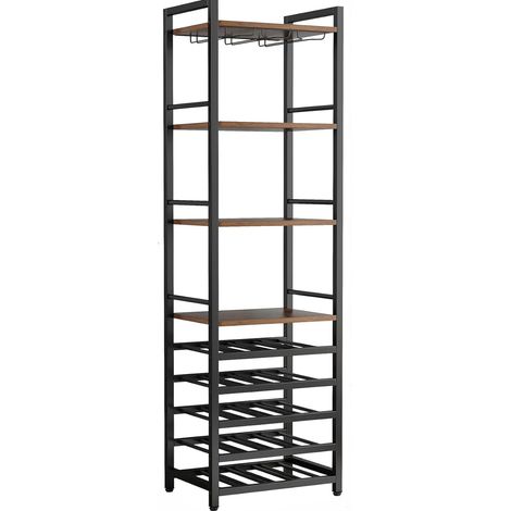 CHICFURN Scaffale portabottiglie industriale 45 x 35 x 180 cm in legno e metallo con portabicchieri (1/5)