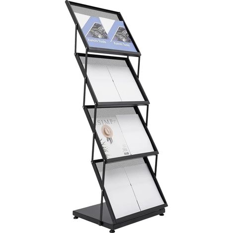Espositore per brochure a 4 ripiani, portatile e pieghevole, nero. (1/2)