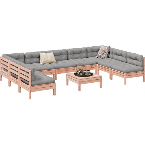 Salon de jardin avec coussins 10 pcs bois massif sapin douglas (1/5)