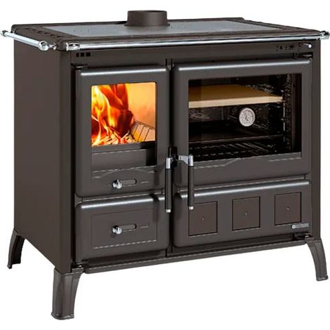 La Nordica – Cuisinière à bois Gardenia XXL noir anthracite – Foyer fonte pour bûches 28 cm – Four 438x408 mm – Double combustion – Raccordement à l'air extérieur