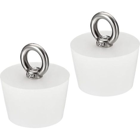 Tapón cónico de silicona de 37 mm a 46 mm para bañera, con anilla para tubos de ensayo, tuberías de agua y orificios de drenaje, color blanco (2 unidades) (1/5)