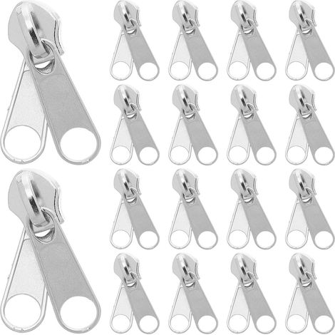 Kit de Réparation Argenté Fermeture Éclair 20 Pièces Double Curseur en Alliage de Zinc Design, pour Vestes et Tentes, pour Réparation en Extérieur (1/5)