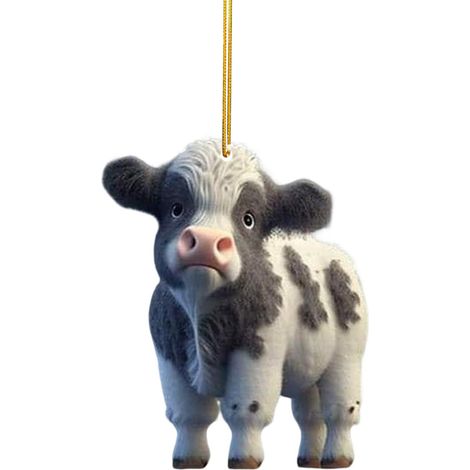 Ornement créatif de Noël : Buffle des Highlands, sapin de Noël, décoration de plateau Yak, pendentif en acrylique. (1/2)