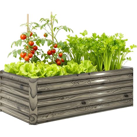 Macetero de exterior, acero galvanizado, 76 x 38 x 38 cm, apto para diversas plantas de exterior, resistente a la corrosión, base abierta natural. (1/5)