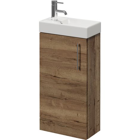 Napoli Cube Tobacco Oak 400mm Single Door Vanity Unit with Align Basin - 400mm - Chrome 160mm Handle