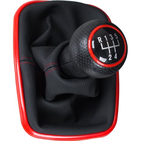 Pommeau de levier de vitesses + soufflet avec cadre rouge pour VW Golf IV 97-06, 5 vitesses, 23 mm (1/5)