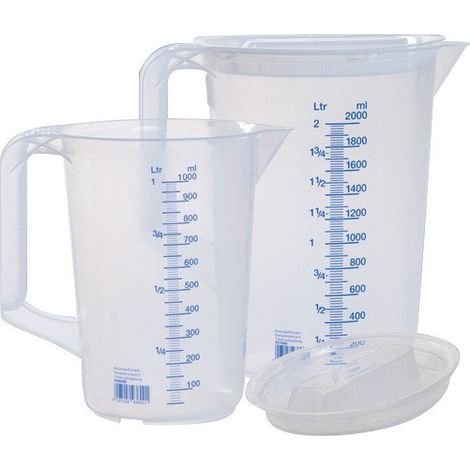 Set de jarras medidoras 1x 1000, 1x 2000ml PP transparente D151xH205mm mango cerrado HÜNERSDORFF