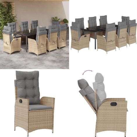 9-tlg. Garten-Essgruppe mit Kissen Beige Poly Rattan - Gartenstuhl - Gartentisch (1/5)