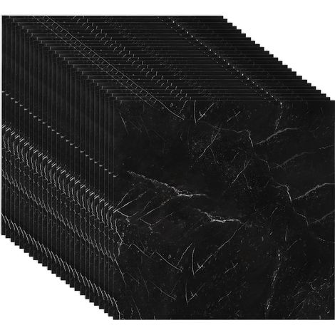 25 Dalles PVC Adhésives Sol 30x30cm, Sol Vinyle Effet Marbre Noir, Revêtement de Sol Imperméable et Épais pour Cuisine, Salle de Bain et Salon, Rénovation DIY Rapide - 2,25 m² (1/5)