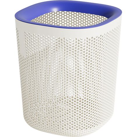 Poubelle plastique à pédale, cadre presse nordique simple, poubelle pour cuisine chambre bureau toilettes salon L, blanc laiteux et bleu (1/5)