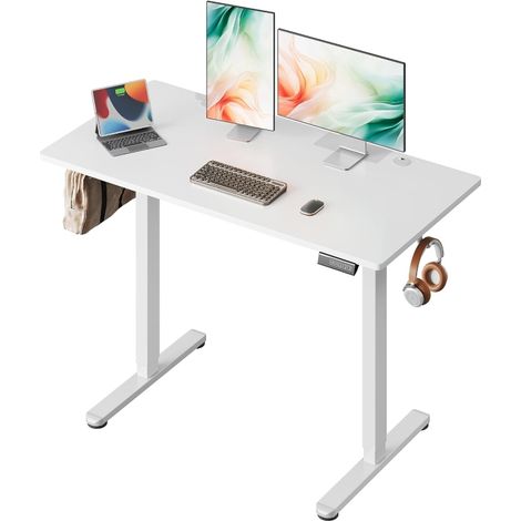 Bureau réglable DEVAISE 120x60 cm avec plateau monobloc, moteur silencieux et 3 hauteurs mémorisées, ergonomique blanc. (1/5)