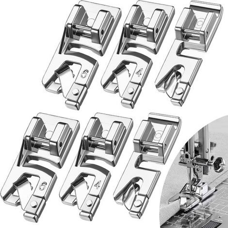 Prensatelas estrechos para ribetes (6 piezas, 3 mm, 4 mm, 6 mm), compatibles con máquinas de coser multifunción domésticas. (1/5)