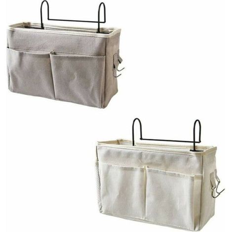 Poche de Lit, 2 Pièces Panier Suspendu, Organisateur en Toile Imperméable pour Livres et Téléphone Odipie (1/5)