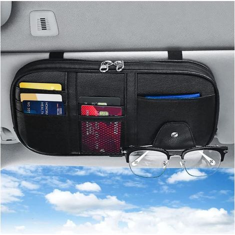 Autokartenetui, Organizer für die Sonnenblende aus Leder, Aufbewahrungstasche für Führerschein, Schlüssel, Handy, Rechnungen und Dokumente, Autoinnenraum-Accessoire (1/5)