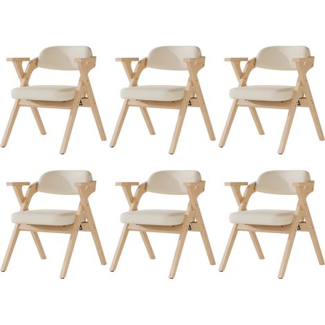 6 sillas de comedor plegables de madera y lino beige con reposabrazos (1/5)
