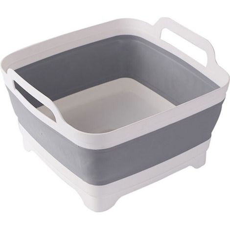 Bassine Pliable, Lavabo Pliable avec Bouchon de Vidange et Poignées de Transport, Grande Capacité de 9L, évier de Camping-Car pour Légumes, Fruits, Aliments, Lessive (Gris) (1/5)
