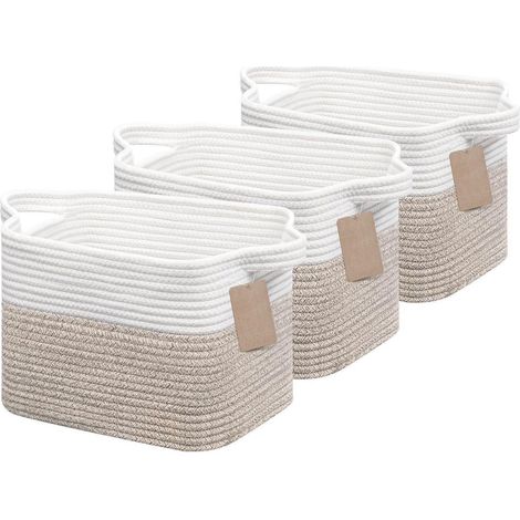 Aufbewahrungskorb aus Baumwollseil, 3er-Set, Weiß & Braun, 33x25x22,5 cm (1/5)