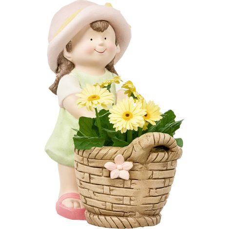 Gartenfigur "Mädchen mit Blumenkorb", Gartendekoration, wetterbeständig, 20 cm x 30 cm x 40 cm