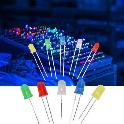 Kit de 300 diodes électroluminescentes (LED) de 3 et 5 mm, jaunes, vertes, bleues, rouges et blanches. (1/2)