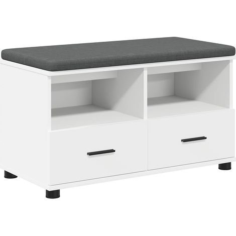 Banc d'entrée Blanc 80 x 38 x 46 cm Bois Ingénierie et Tissu