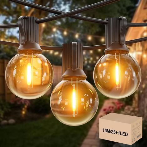 Guinguette Outdoor Garland – 15 m String Lights 25 + 1 G40 Amps, IP45 Waterproof, Extendable Chain to 300 m, Warm White – Decorative Light for Outdoor Parties (15M) (1/5)