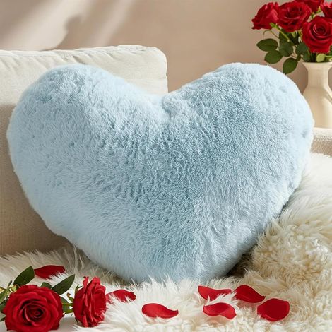 1 Coussin Coeur, Fourrure Synthétique Douce, Rembourrage Coton PP, Décoration Chambre Enfant, 25x35cm