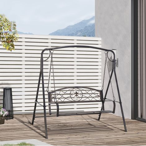 Balancelle de jardin 167/123/175 cm noire en métal avec assise 2 places (1/5)