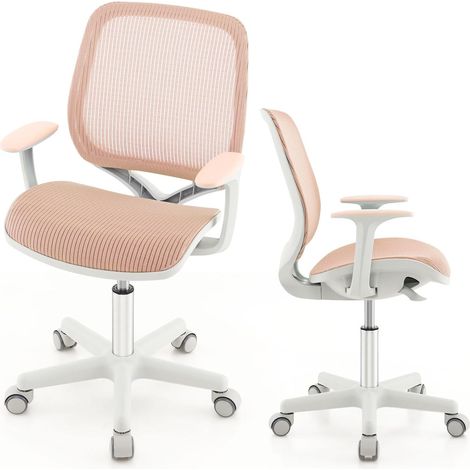 COSTWAY Silla de Escritorio para Niños, Silla Infantil Giratoria para Computadora con Altura Ajustable, Ruedas con Freno, Reposabrazos Lisos, Silla Ergonómica de Estudio para Niño (rosa) (1/5)