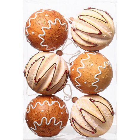 Festlich-elegantes Set mit 6 bruchsicheren Lebkuchen-Weihnachtsbaumkugeln in Hellgelb (1/5)