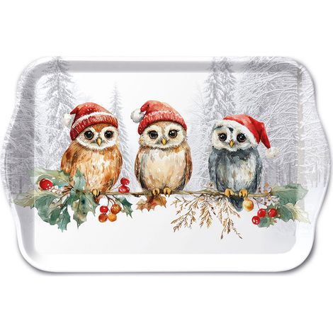 Mini-plateau en mélamine chouettes de Noël (1/2)