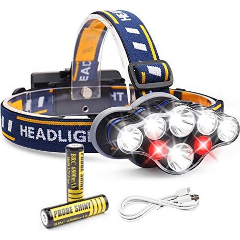 Phare rechargeable à 8 lampes, étanche et à 8 modes (câble USB et 2 batteries lithium 18650 inclus). (1/5)