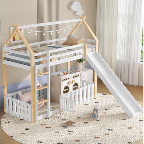 Lit simple enfant 90x200 avec toboggan blanc HAVRYA (1/5)