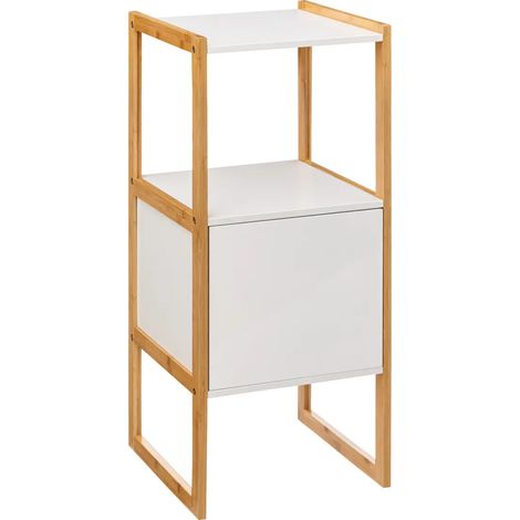Meuble bas avec une porte en panneau de particules coloris blanc/naturel - Longueur 33 x Profondeur 33 x Hauteur 80 cm -PEGANE- (1/4)