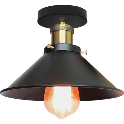 Plafonnier de style industriel, lustres rétro en métal, suspensions LED, plafonnier de haute qualité, φ26 cm (noir et doré) (1/5)