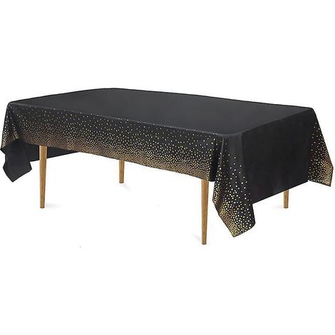 nappe De Fte Noire Et Dore Nappe En Plastique, 137x274cm Nappe De Confettis Pois Dors, Nappe De Fte Rectangulaire Pour Pique-nique, Fte Prnatale, (1/5)