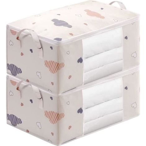Lot de 2 Sacs de rangement vêtements,grande capacité,fermeture éclair,organiseur,pliable, fenêtre transparente (1/4)