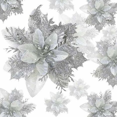 20pcs Autre décoration pour Noël  Decoration Noel, Fleur de Noel Artificielle, Guirlande Noel Sapin de Scintillantes,Pendentifs Fleurs Artificielles, pour Arbre de Nol de Fête, Couronne,14cm