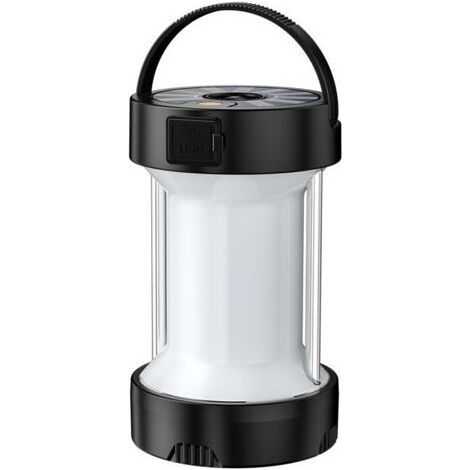 Lampe de camping extérieure rechargeable de type C, 1000 lumens, 4 modes alimentés par batterie, lampe de secours à LED solaire multifonction étanche pour le camping, la randonnée, la pêche Noir (1/5)