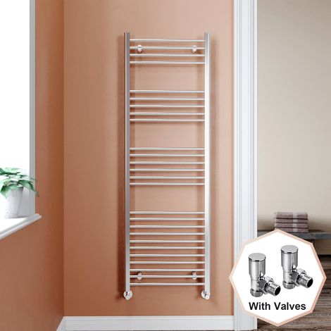 ELEGANT 1800 x 600 mm Chrome Modern Straight Towel Rail Radiator Bathroom Heated + Angled Radiator Valves (1/5)