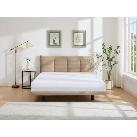 Lit 180 x 200 cm avec tête de lit capitonnée - Velours - Beige - NISATIO (1/4)